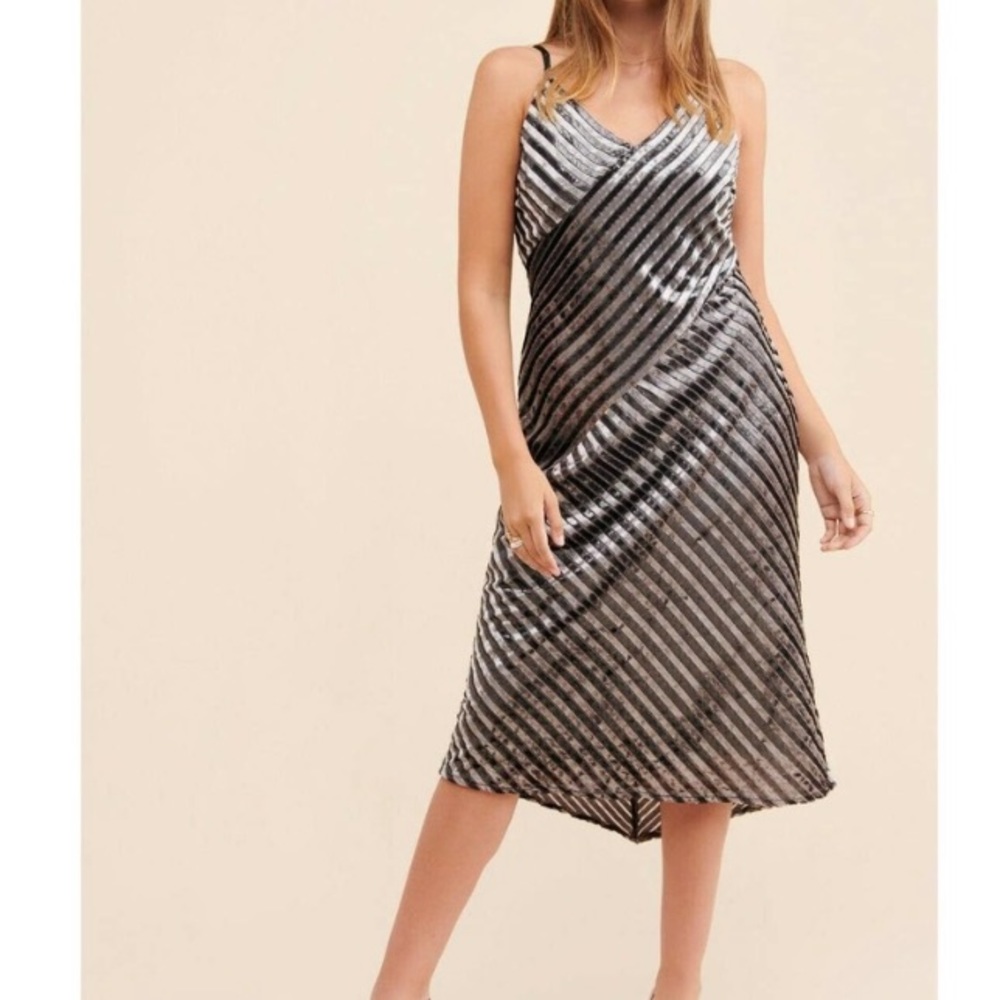 Harlyn Anthropologie Velvet Stripe Silver Moon Sleeveless Midi Dress